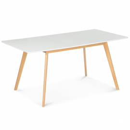 Table scandinave extensible INGA 120-160 cm blanche pieds bois Table scandinave extensible INGA 120-160 cm blanche pieds bois