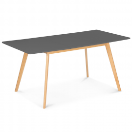 Table scandinave extensible INGA 4-6 personnes plateau gris anthracite pieds bois 120-160 cm