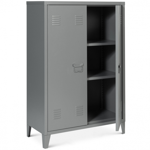 Armoire Basse Estel En Metal Gris Fonce