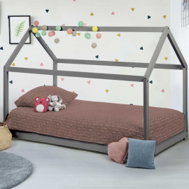 Lit cabane enfant 90 x 190 CM NEEL gris avec sommier Lit cabane enfant 90 x 190 CM NEEL gris avec sommier