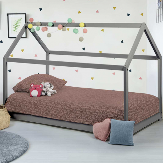 Lit cabane enfant 90 x 190 CM NEEL gris avec sommier