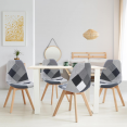 Lot de 4 chaises scandinaves SARA motifs patchworks noirs, gris et blancs