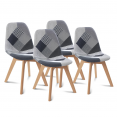 Lot de 4 chaises SARA motifs patchwork noirs, gris et blancs