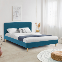 14128 - Letto a 2 posti scandinavo blu anatra Lit double scandinave BALTA 140 x 190 CM tissu bleu canard