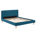 Lit double scandinave BALTA 140 x 190 CM tissu bleu canard