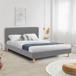 14129 - Letto nordico a 2 posti grigio chiaro Lit double scandinave BALTA 140 x 190 CM tissu gris clair