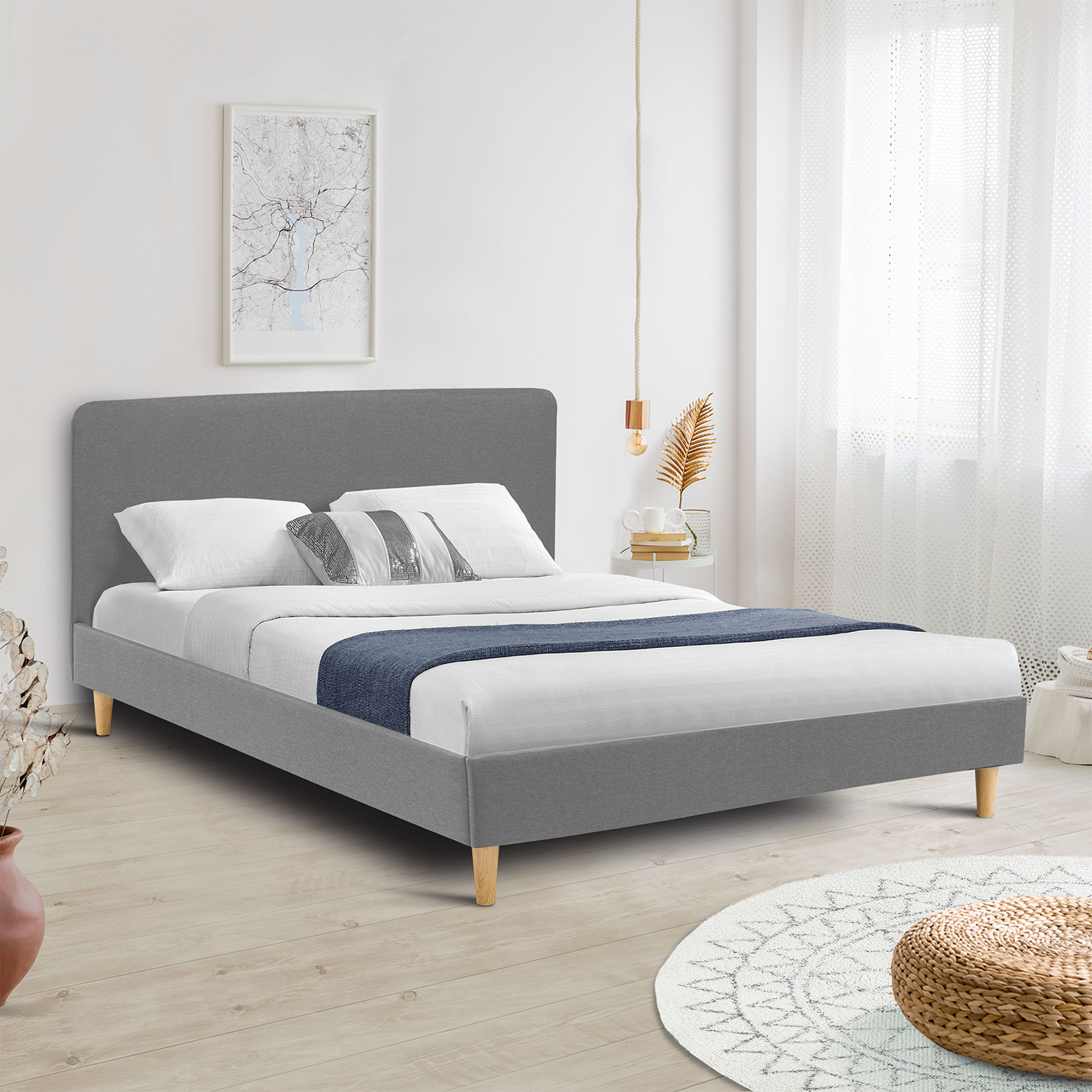 Lit scandinave gris clair 2 places