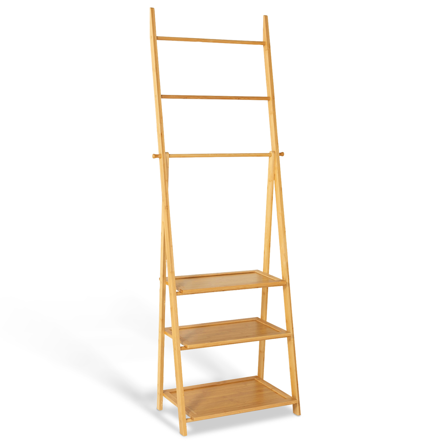 DuneDesign Sustainable Bamboo Towel Rack - 40x30x102 Freestanding Bathroom Towel Holder Clothes Rack