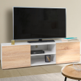 Meuble TV ELI blanc portes façon hêtre