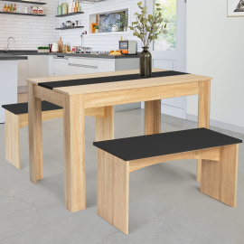 Ensemble table à manger 110 cm et 2 bancs ROZY 4 personnes hêtre et noir Ensemble table à manger 110 cm et 2 bancs ROZY 4 personnes hêtre et noir