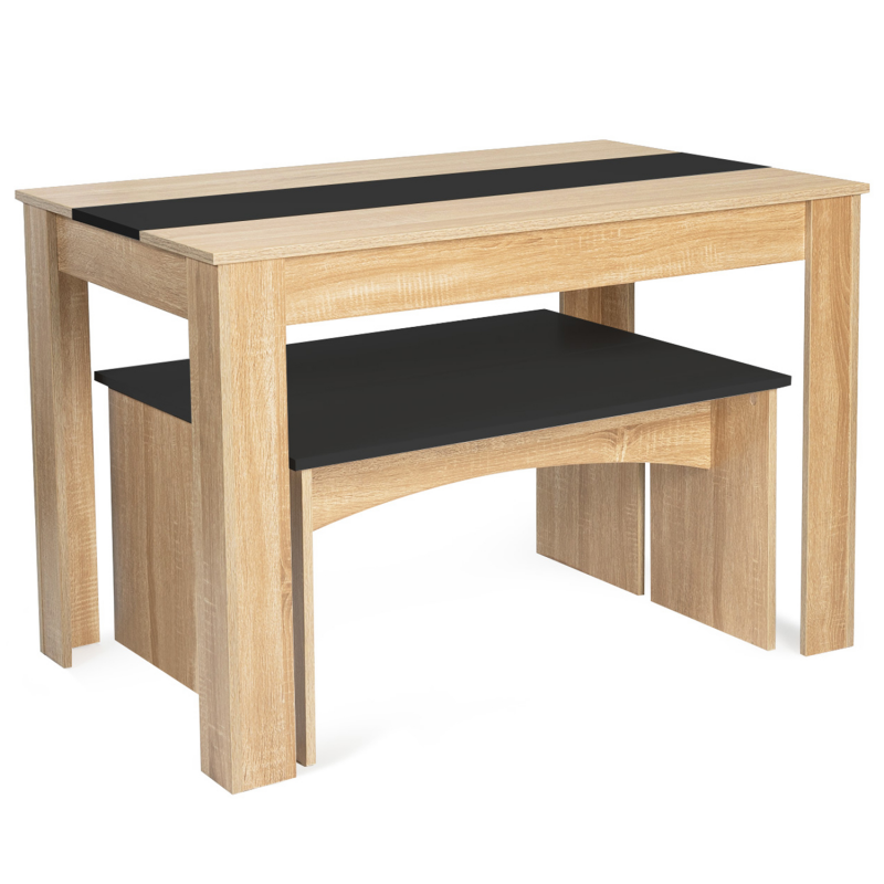 Table à manger 4 personnes noir et bois 110 cm - ROZY