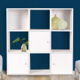 Meuble de rangement cube 9 cases bois blanc avec 3 portes