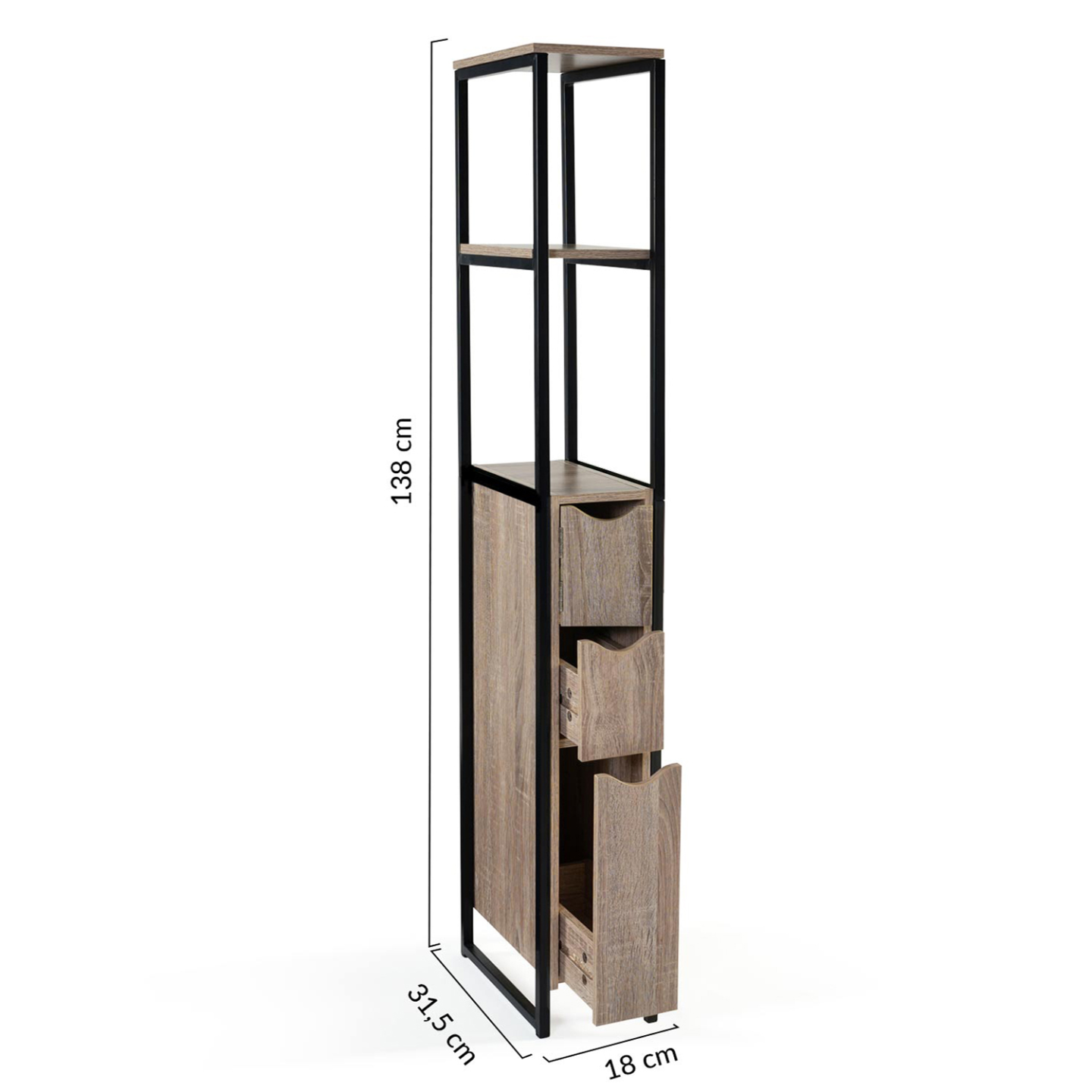 Klein opbergmeubel voor toilet, houder voor toiletpapier, kolom, badkamerkast, kast, verstelbare plank, waterdichte poten, kleine ruimtes, 20 x 20 x 80 cm, wit