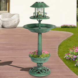 Bain et mangeoire vert à oiseaux avec lampe solaire Bain et mangeoire vert à oiseaux avec lampe solaire
