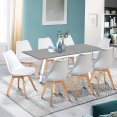 Table scandinave extensible INGA 120-160 cm plateau béton ciré pieds blancs