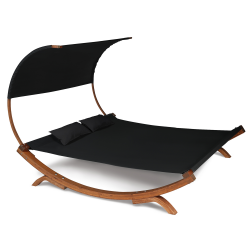 14217 - Tumbona doble negra Lit de jardin en bois avec toile noire et auvent