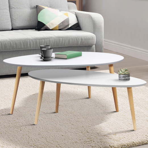 Set x2 tables basses gigognes design scandinave blanc