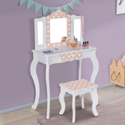 14099 - Comodino per bambini con cassetti Coiffeuse enfant ROZA blanche et rose avec 3 miroirs et tabouret