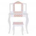 Coiffeuse enfant ROZA blanche et rose avec 3 miroirs et tabouret