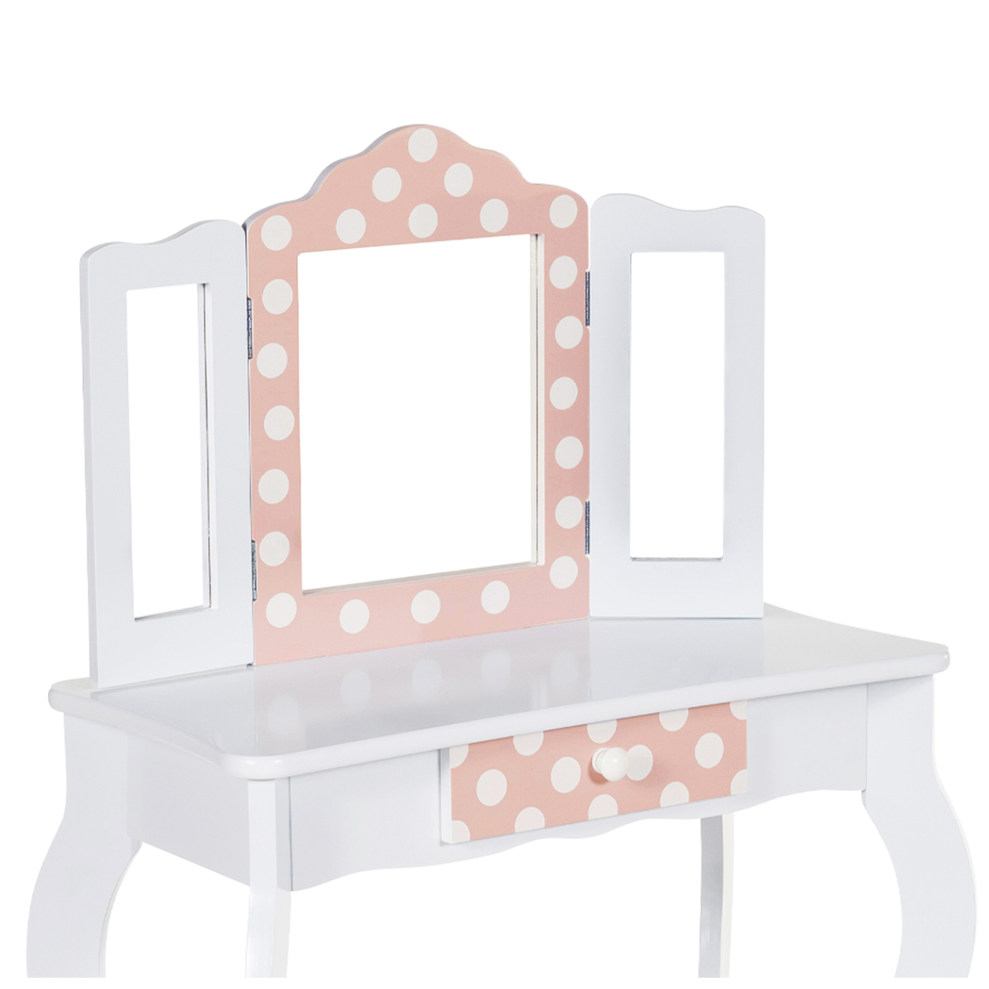 Coiffeuse Enfant Roza LED Blanche Et Rose - Avec 3 Miroirs Et Tabouret - Tiroir De Rangement - 60x30x98 Cm