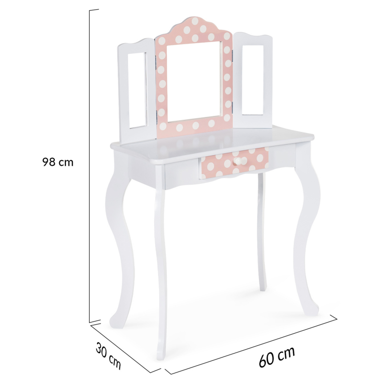 Coiffeuse enfant pas cher blanche et rose avec tabouret - ROZA