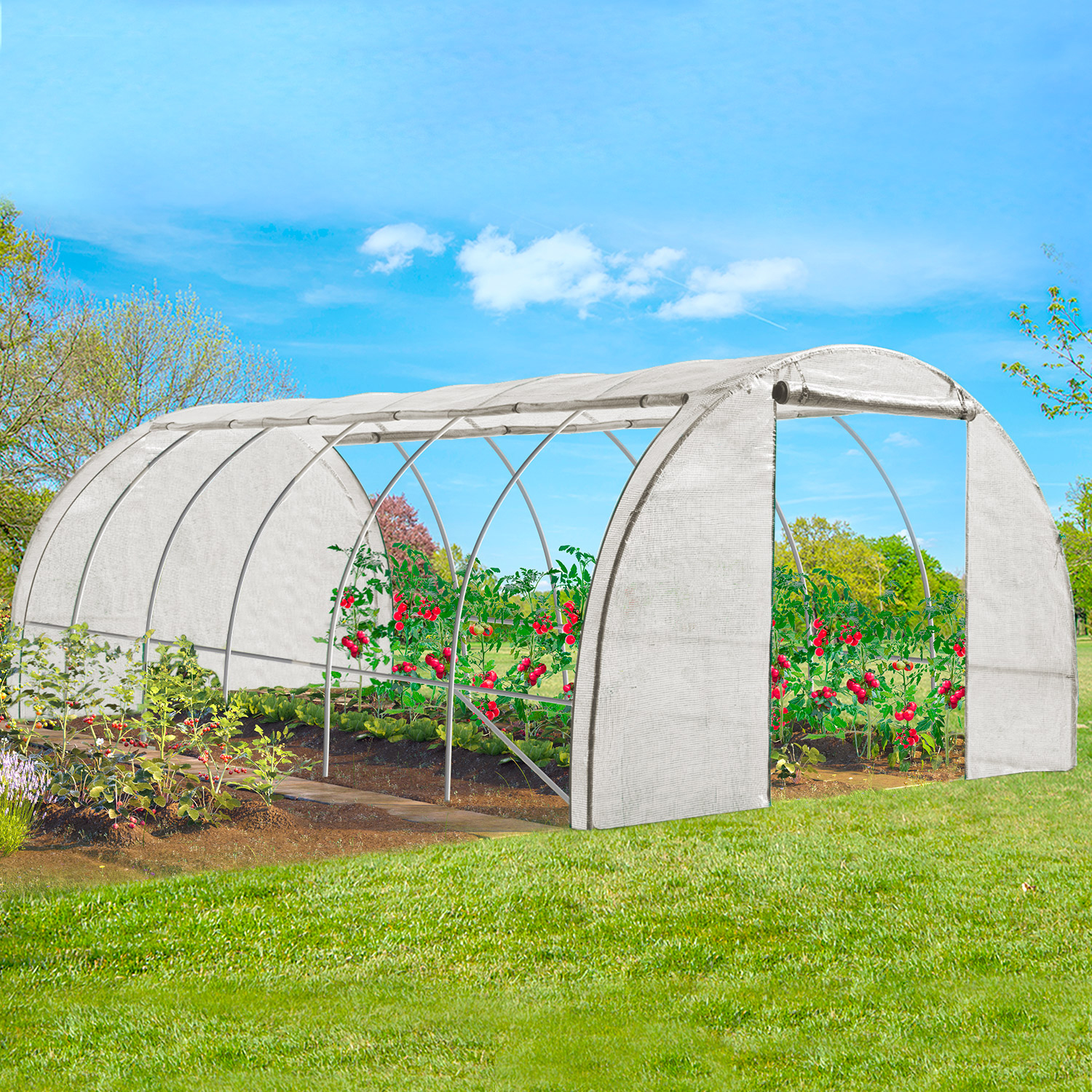 Serre tunnel de jardin 18 m² bâche blanche pas cher