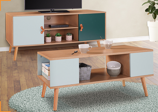 1 MEUBLE TV + 1 TABLE BASSE ALIZE BOIS ET VERT