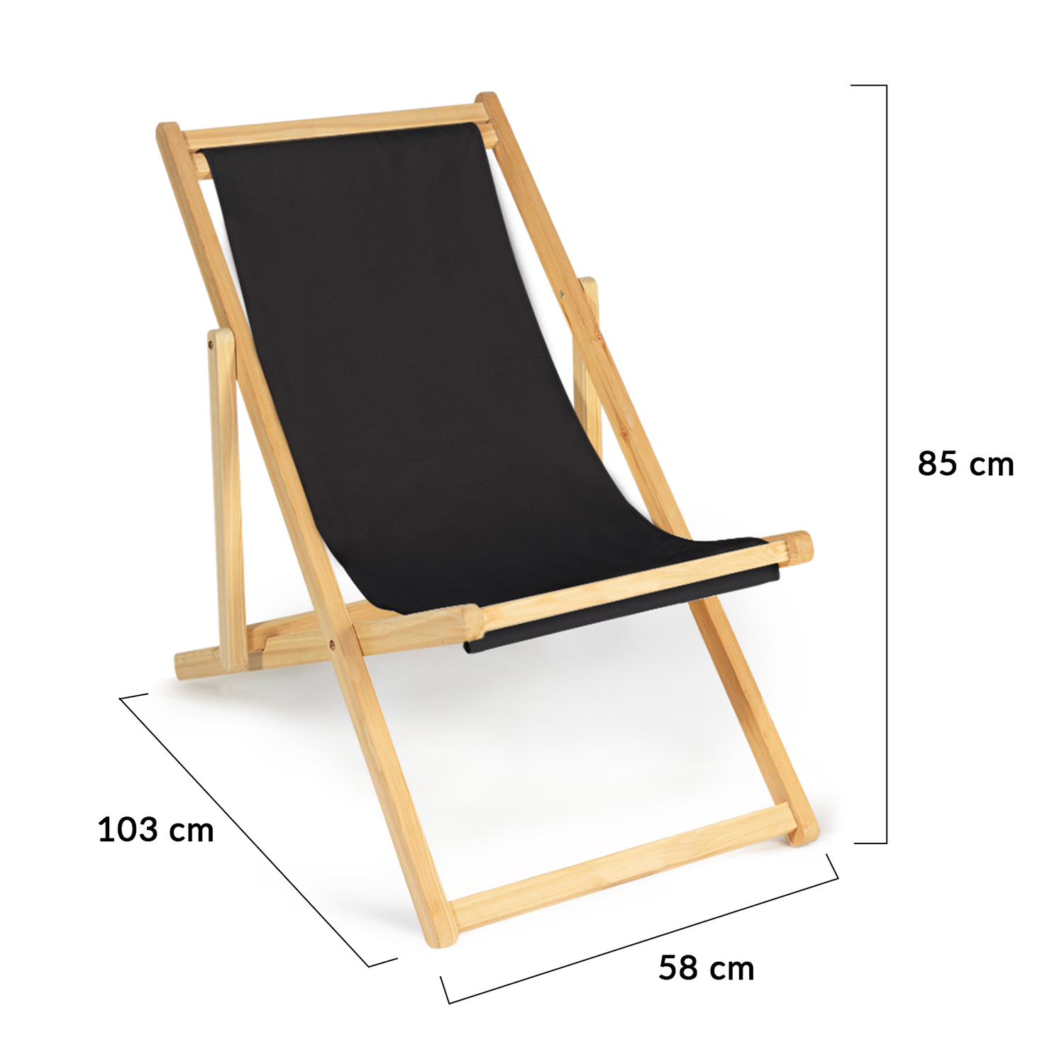 Chaises longues pliantes pas cher bois et toile noire  Lot de 2  ID