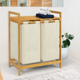 Bac à linge double bambou ALI tissu écru Bac à linge double bambou ALI tissu écru