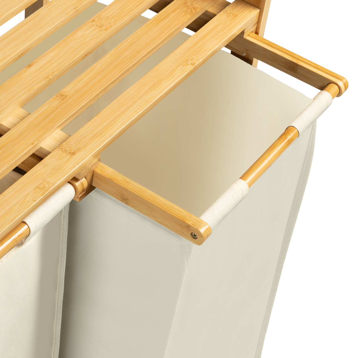 IDMarket - Laundry basket with 2 bins, bamboo, BEA, fabric, dark gray