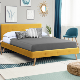 Lit double scandinave Oslo 140x190 cm tissu jaune moutarde Lit double scandinave Oslo 140x190 cm tissu jaune moutarde