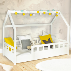 14103 - Lettino bianco per bambini 80 x 160 cm Lit cabane enfant 80 x 160 CM NEREE blanc avec sommier et barrières