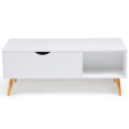 Table basse Effie plateau relevable bois blanc