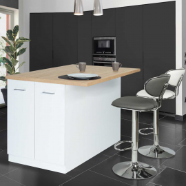 Ilot central IVO 120 cm blanc avec plan de travail façon hêtre Ilot central IVO 120 cm blanc avec plan de travail façon hêtre