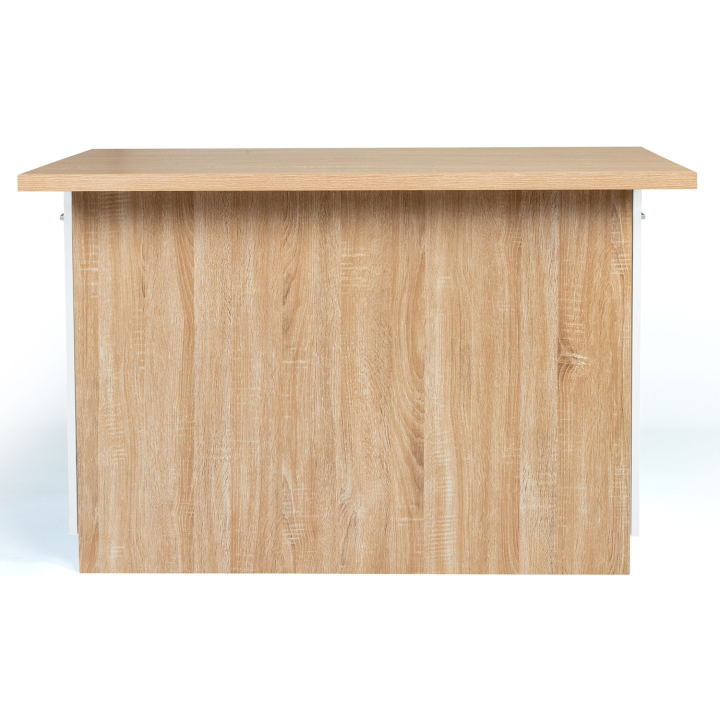 Ilot central IVO 120 cm bois façon hêtre portes blanches avec plan de travail Ilot central IVO 120 cm bois façon hêtre portes blanches avec plan de travail