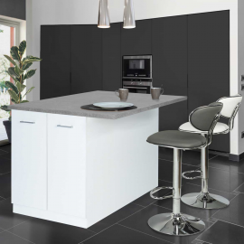 Ilot central IVO 120 cm blanc avec plan de travail effet béton Ilot central IVO 120 cm blanc avec plan de travail effet béton
