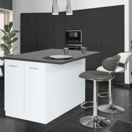 Ilot central IVO 120 cm blanc avec plan de travail gris anthracite Ilot central IVO 120 cm blanc avec plan de travail gris anthracite