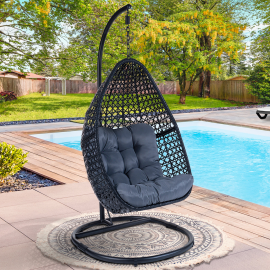 Fauteuil lune suspendu ajouré avec coussin gris