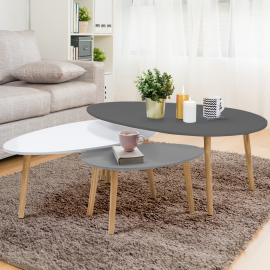 Lot de 3 tables basses gigognes GIGI laquées gris foncé/blanc/gris clair