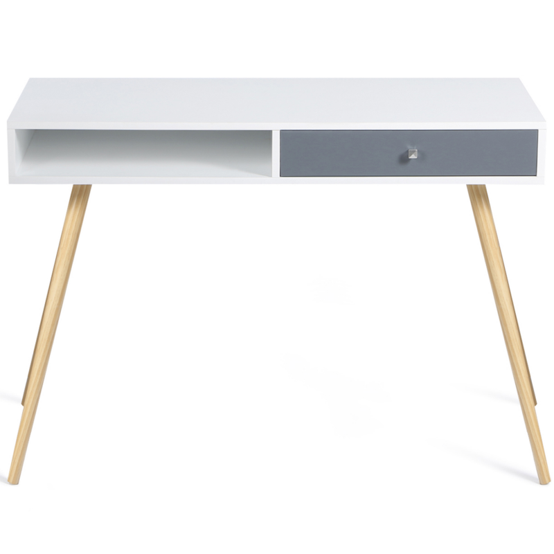 Bureau scandinave 2 tiroirs 110x60x85 cm blanc et naturel