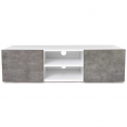 Meuble TV ELI blanc portes effet béton 113 cm