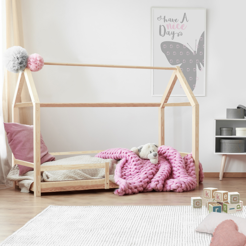 Lit cabane pas cher bois 90x190 cm pour enfant - NESSI