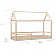 Lit cabane enfant 90 x 190 CM NESSI bois avec sommier et barrières