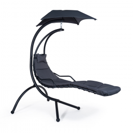 Transat bain de soleil suspendu gris anthracite avec pare soleil