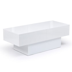 Table Basse Coulissante MARTA Bois Blanc - Rangement Intégré - 120-171x50x43cm