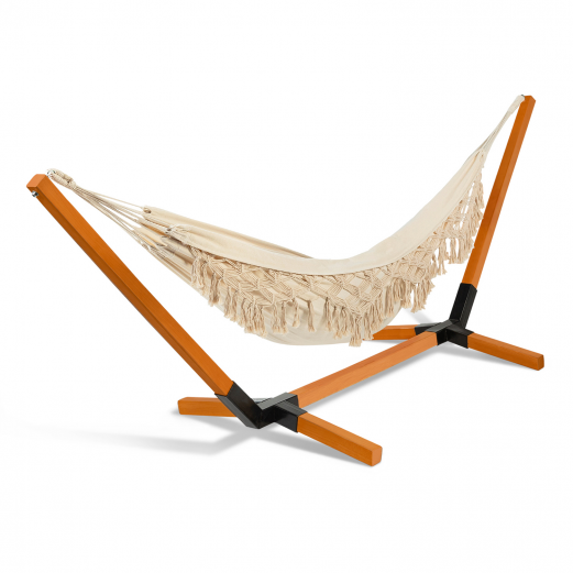 Hamac CUBA support bois et toile écrue macramé
