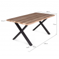 Table à manger rectangle DAKOTA 6 personnes pieds forme en X design industriel 160 cm