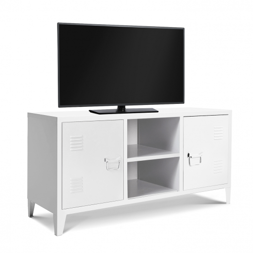 Meuble TV 2 portes ESTEL en métal blanc