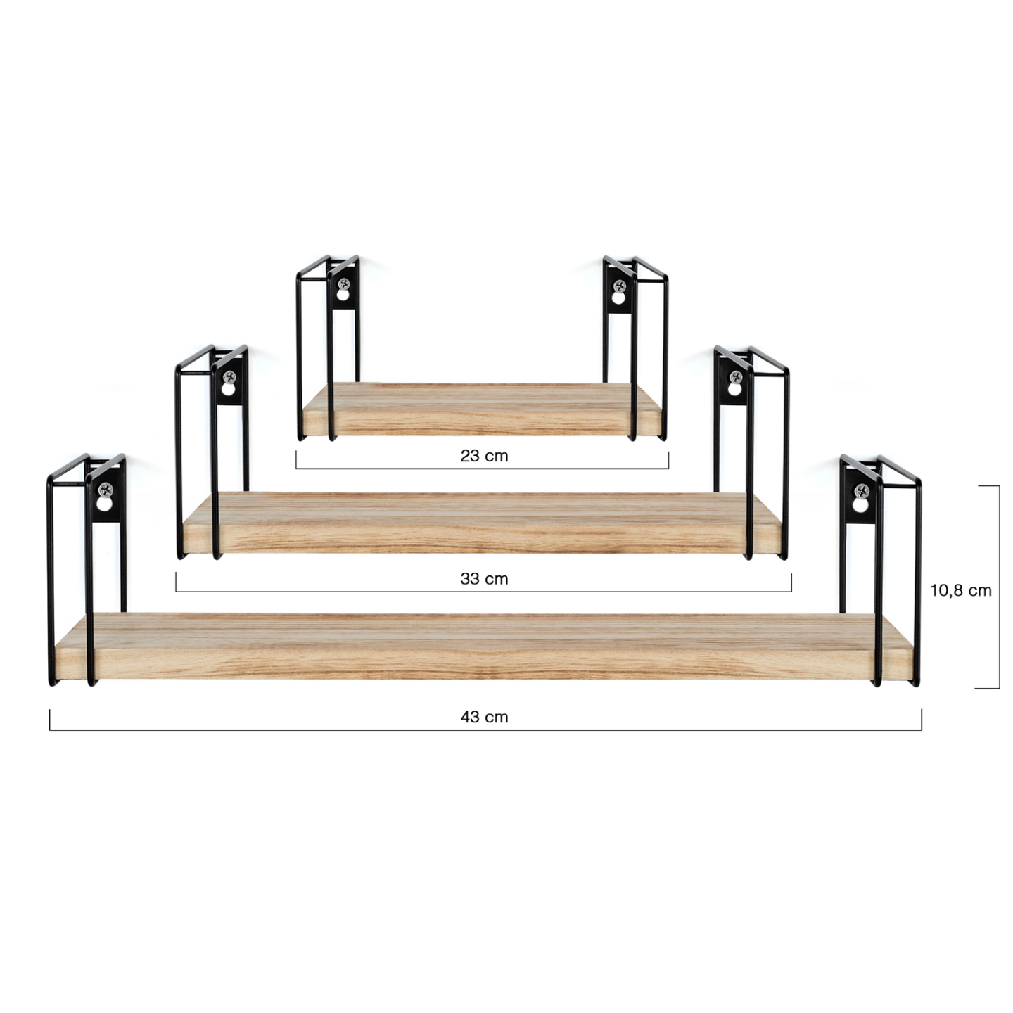 Vasemouh Set Di 3 Mensole Da Muro Pieghevoli In Legno E Metallo A Due Livelli - Design Rustico 40cm Per Camera Da Letto, Cucina E Studio - 4