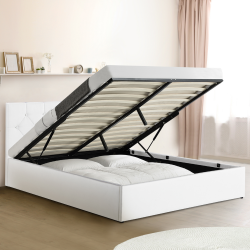 14127 - Letto a cassettone bianco con testiera 160x200 cm Lit coffre double AUSTIN 160 x 200 CM PVC blanc avec sommier
